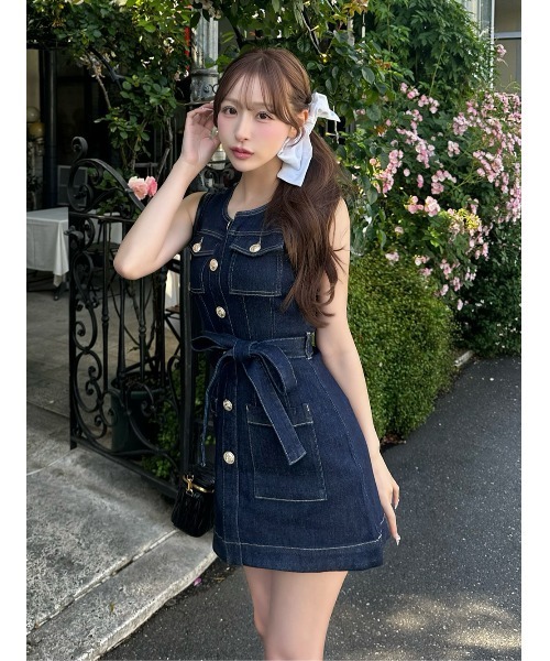 Darich（ダーリッチ）の「ウエストマークステッチデニムミニワンピース