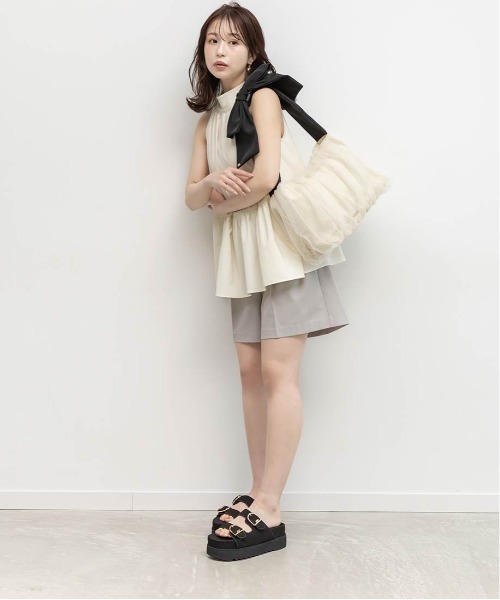 RANDA(ランダ)の「【A4対応】2WAY ビッグリボンチュールトートバッグ(トートバッグ・レディース・ブラック/アイボリー/ブルー・FREE)」の4枚目の写真