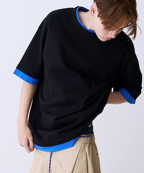 SeeSew(シーソー)の「【UNISEX】FAKE LAYERD LOGO TEE/フェイクレイヤードロゴTシャツ(Tシャツ/カットソー・メンズ・グレー/ブラック/ライトグレー/ネイビー・M/L)」の2枚目の写真