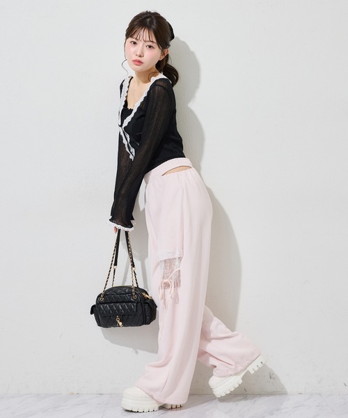one after another NICE CLAUP(ワンアフターアナザーナイスクラップ)の「ウエストカットレース付きカットパンツ(スウェットパンツ・レディース・ブラック/杢グレー/ピンク・SMALL/MEDIUM)」の9枚目の写真