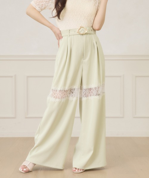 Ambre Neige(アンブルネージュ)の「lace switching wide pants / レースキリカエワイドパンツ(スラックス・レディース・アイボリー/ブラック/ライトグリーン・FREE)」の3枚目の写真