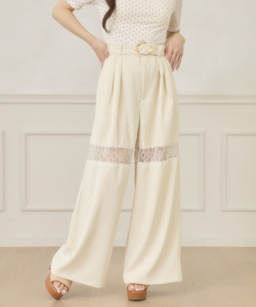 セール】lace switching wide pants / レースキリカエワイドパンツ