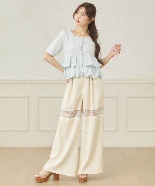Ambre Neige(アンブルネージュ)の「lace switching wide pants / レースキリカエワイドパンツ(スラックス・レディース・アイボリー/ブラック/ライトグリーン・FREE)」の19枚目の写真