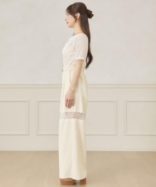 Ambre Neige(アンブルネージュ)の「lace switching wide pants / レースキリカエワイドパンツ(スラックス・レディース・アイボリー/ブラック/ライトグリーン・FREE)」の17枚目の写真