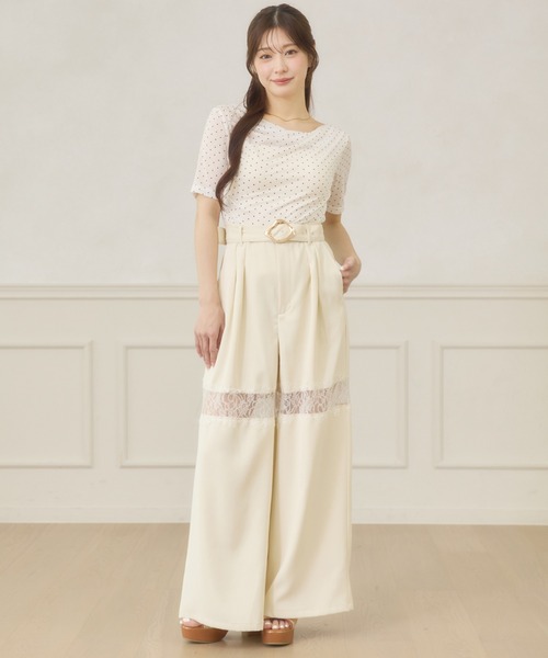 Ambre Neige(アンブルネージュ)の「lace switching wide pants / レースキリカエワイドパンツ(スラックス・レディース・アイボリー/ブラック/ライトグリーン・FREE)」の13枚目の写真