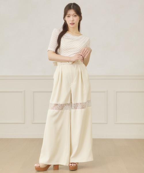 Ambre Neige(アンブルネージュ)の「lace switching wide pants / レースキリカエワイドパンツ(スラックス・レディース・アイボリー/ブラック/ライトグリーン・FREE)」の14枚目の写真