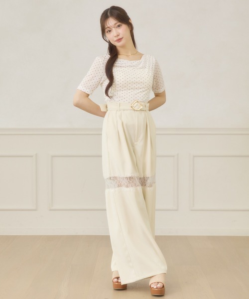 Ambre Neige(アンブルネージュ)の「lace switching wide pants / レースキリカエワイドパンツ(スラックス・レディース・アイボリー/ブラック/ライトグリーン・FREE)」の15枚目の写真