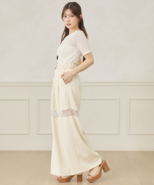 Ambre Neige(アンブルネージュ)の「lace switching wide pants / レースキリカエワイドパンツ(スラックス・レディース・アイボリー/ブラック/ライトグリーン・FREE)」の16枚目の写真