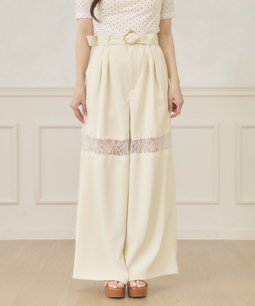 Ambre Neige(アンブルネージュ)の「lace switching wide pants / レースキリカエワイドパンツ(スラックス・レディース・アイボリー/ブラック/ライトグリーン・FREE)」の12枚目の写真