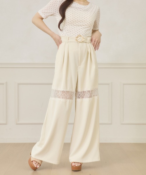 Ambre Neige(アンブルネージュ)の「lace switching wide pants / レースキリカエワイドパンツ(スラックス・レディース・アイボリー/ブラック/ライトグリーン・FREE)」の9枚目の写真