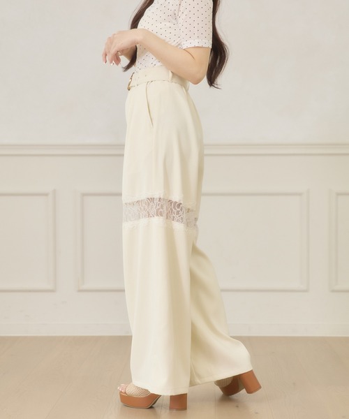 Ambre Neige(アンブルネージュ)の「lace switching wide pants / レースキリカエワイドパンツ(スラックス・レディース・アイボリー/ブラック/ライトグリーン・FREE)」の10枚目の写真