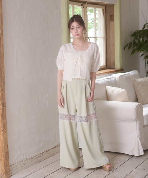 Ambre Neige(アンブルネージュ)の「lace switching wide pants / レースキリカエワイドパンツ(スラックス・レディース・アイボリー/ブラック/ライトグリーン・FREE)」の4枚目の写真
