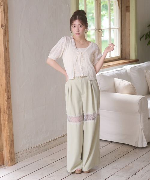 Ambre Neige(アンブルネージュ)の「lace switching wide pants / レースキリカエワイドパンツ(スラックス・レディース・アイボリー/ブラック/ライトグリーン・FREE)」の5枚目の写真