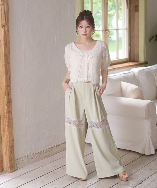 Ambre Neige(アンブルネージュ)の「lace switching wide pants / レースキリカエワイドパンツ(スラックス・レディース・アイボリー/ブラック/ライトグリーン・FREE)」の6枚目の写真