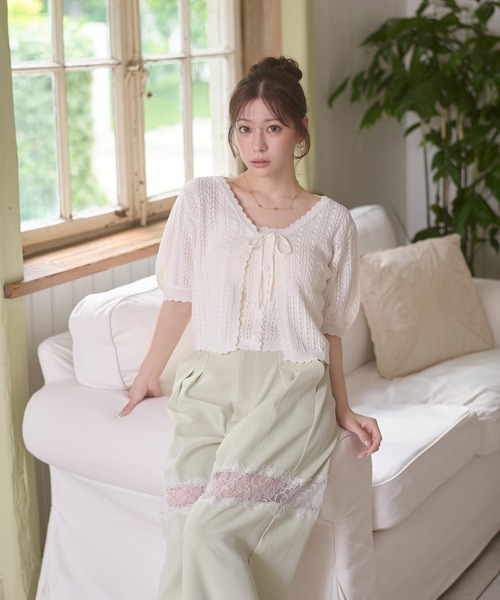 Ambre Neige(アンブルネージュ)の「lace switching wide pants / レースキリカエワイドパンツ(スラックス・レディース・アイボリー/ブラック/ライトグリーン・FREE)」の7枚目の写真
