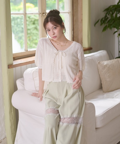 Ambre Neige(アンブルネージュ)の「lace switching wide pants / レースキリカエワイドパンツ(スラックス・レディース・アイボリー/ブラック/ライトグリーン・FREE)」の8枚目の写真