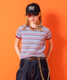 a.p.o.v. クロップド丈Y2Kマルチボーダー柄リンガーTシャツ(レディース)
