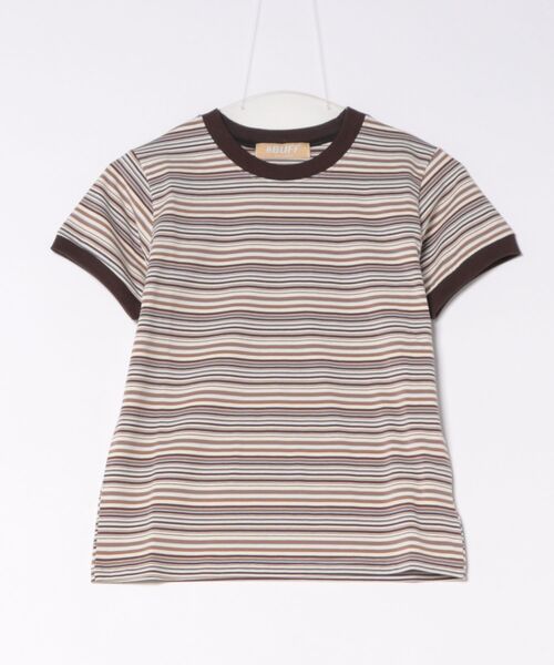 a.p.o.v.（エーピーオービー）の「a.p.o.v. クロップド丈Y2Kマルチボーダー柄リンガーTシャツ(レディース)（Tシャツ/カットソー・レディース・ネイビー/ブラウン/ワイン・ONESIZE）」の8枚目の写真