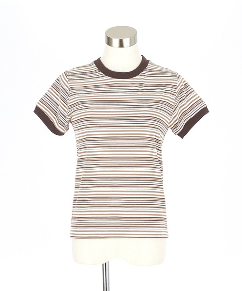 a.p.o.v.（エーピーオービー）の「a.p.o.v. クロップド丈Y2Kマルチボーダー柄リンガーTシャツ(レディース)（Tシャツ/カットソー・レディース・ネイビー/ブラウン/ワイン・ONESIZE）」の15枚目の写真