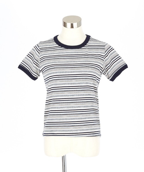 a.p.o.v.（エーピーオービー）の「a.p.o.v. クロップド丈Y2Kマルチボーダー柄リンガーTシャツ(レディース)（Tシャツ/カットソー・レディース・ネイビー/ブラウン/ワイン・ONESIZE）」の16枚目の写真