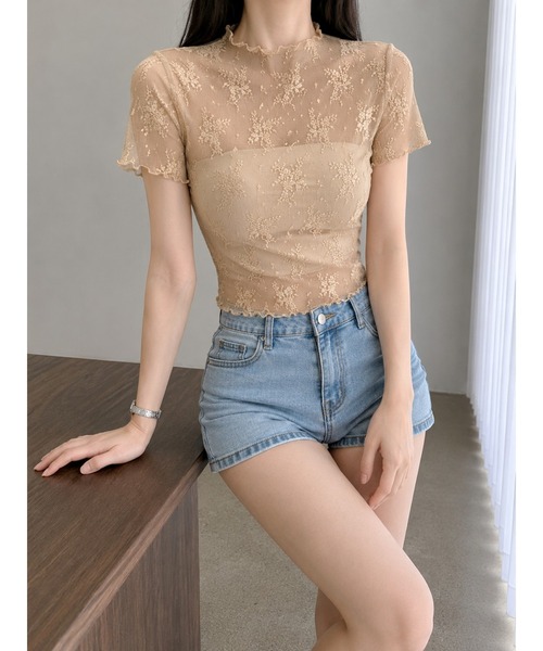 Bling Leads(ブリングリーズ)の「【Bls】 【ZL】【Bling Leads】透け感 レースレイヤードTEE(Tシャツ/カットソー・レディース・ホワイト/ベージュ/ブラック・FREE)」の3枚目の写真