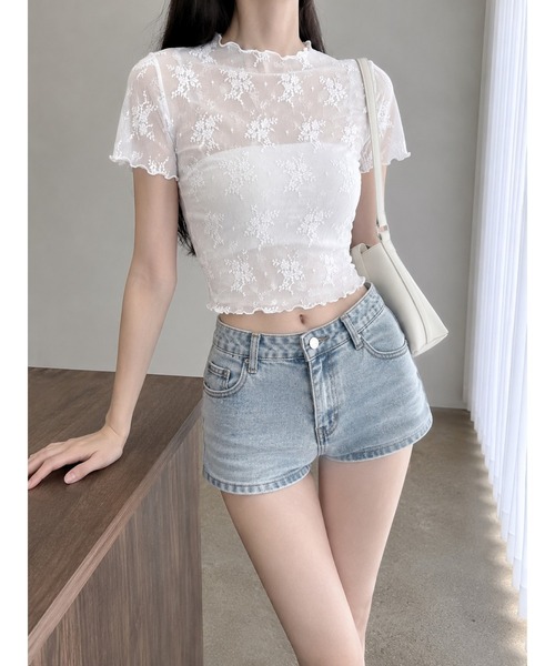 Bling Leads(ブリングリーズ)の「【Bls】 【ZL】【Bling Leads】透け感 レースレイヤードTEE(Tシャツ/カットソー・レディース・ホワイト/ベージュ/ブラック・FREE)」の1枚目の写真