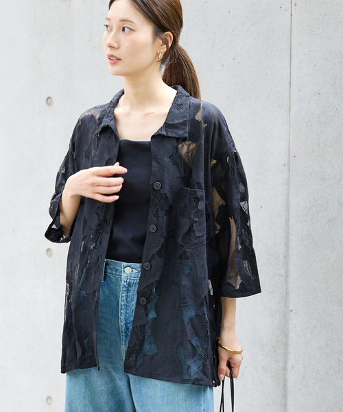FRAMeWORK(フレームワーク)の「≪追加≫ESTHE OVERSIZED SHEER LACE シャツ(シャツ/ブラウス・レディース・ホワイト/ブラック・FREE)」の1枚目の写真