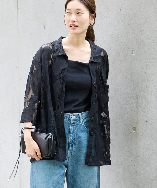 FRAMeWORK(フレームワーク)の「≪追加≫ESTHE OVERSIZED SHEER LACE シャツ(シャツ/ブラウス・レディース・ホワイト/ブラック・FREE)」の4枚目の写真