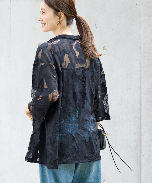 FRAMeWORK(フレームワーク)の「≪追加≫ESTHE OVERSIZED SHEER LACE シャツ(シャツ/ブラウス・レディース・ホワイト/ブラック・FREE)」の3枚目の写真