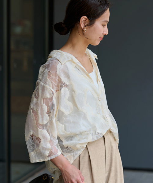 FRAMeWORK(フレームワーク)の「≪追加≫ESTHE OVERSIZED SHEER LACE シャツ(シャツ/ブラウス・レディース・ホワイト/ブラック・FREE)」の22枚目の写真