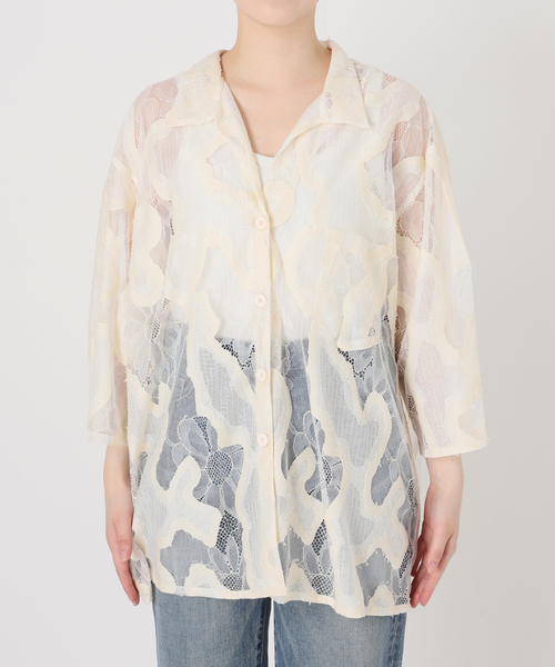 FRAMeWORK(フレームワーク)の「≪追加≫ESTHE OVERSIZED SHEER LACE シャツ(シャツ/ブラウス・レディース・ホワイト/ブラック・FREE)」の10枚目の写真