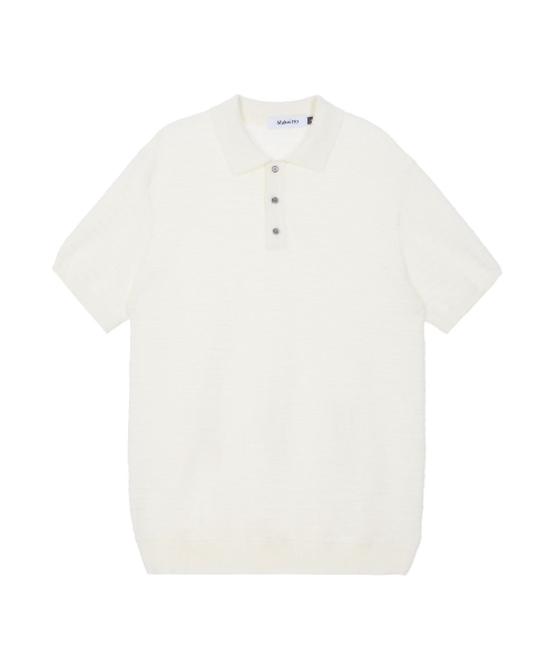 MAKEITTO（メイキット）の「ストライプテクスチャーカラーニット半袖Tシャツ_アイボリー（ポロシャツ・メンズ・アイボリー・LARGE/X-LARGE/XX-LARGE/MEDIUM）」の3枚目の写真