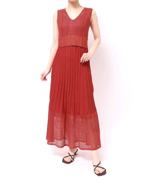 LAGUNAMOON（ラグナムーン）の「2WAYメッシュニットワンピース（ワンピース・レディース・アイボリー/ブラウン/レッド・MEDIUM/SMALL）」の3枚目の写真
