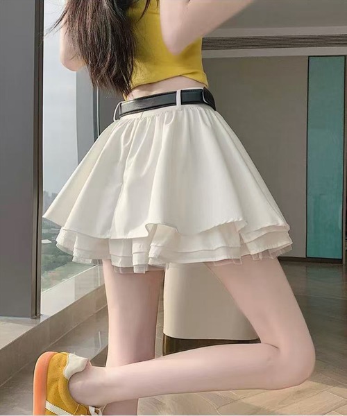 STAY MOTION（ステイモーション）の「【WEB限定】ベルト付き裾チュールティアードミニスカート［骨格ウェーブ／フェミニン／ガーリー／韓国ファッション］（スカート・レディース・オフホワイト/グレー/ブラック・S/M）」の4枚目の写真
