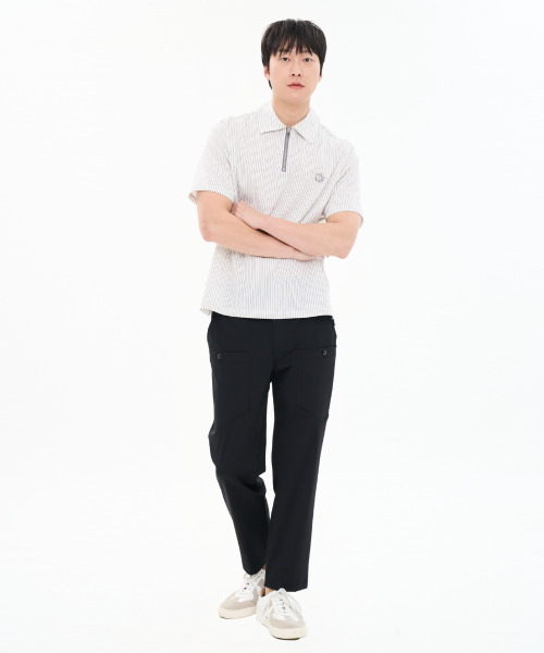 CUSTOMUS（カスタムアース）の「男性 夏 セルビッチストライプ 半ジップ カラー Tシャツ 通勤スタイル CXS26MKKT310 IVY（シャツ/ブラウス・メンズ・アイボリー・X-LARGE/LARGE/MEDIUM）」の3枚目の写真