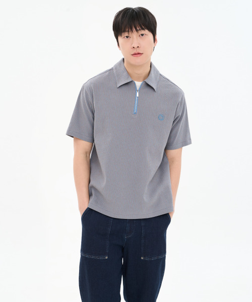 CUSTOMUS（カスタムアース）の「男性 夏 セルビッチストライプ 半ジップ カラー Tシャツ 通勤スタイル CXS26MKKT310 IVY（シャツ/ブラウス・メンズ・アイボリー・X-LARGE/LARGE/MEDIUM）」の4枚目の写真