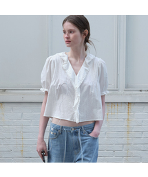 Ruffle shirring crop blouse [FRSP06BL04]_Ivory