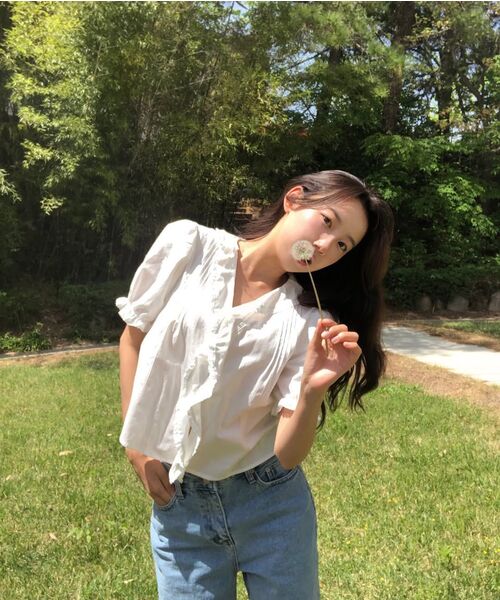 FRIVER07（フリバー07）の「Ruffle shirring crop blouse [FRSP06BL04]_Ivory（シャツ/ブラウス・レディース・アイボリー・FREE）」の3枚目の写真