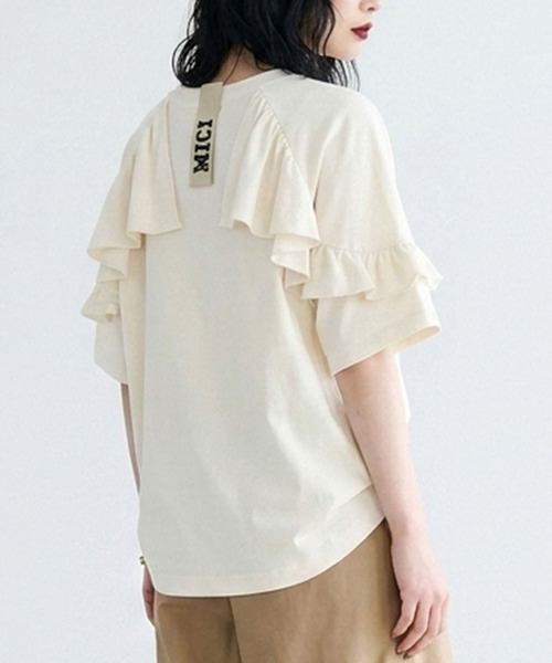 mici(ミチ)の「mici/BACK RAFFLE TEE(Tシャツ/カットソー・レディース・ブルー/オフホワイト/ブラック・ONE SIZE)」の2枚目の写真