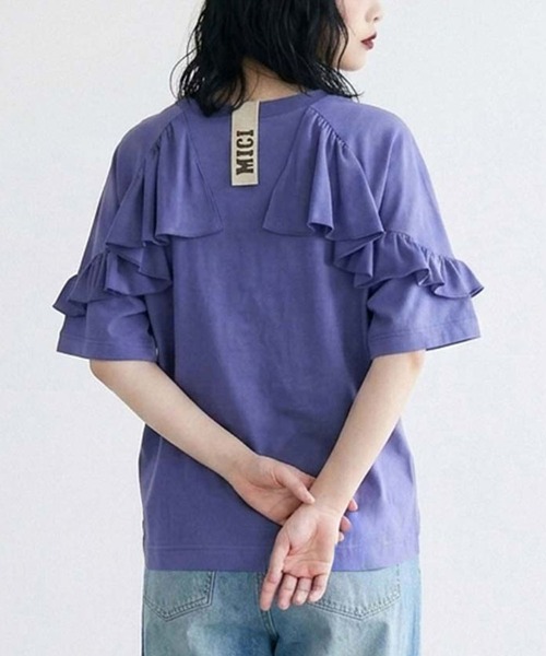 mici(ミチ)の「mici/BACK RAFFLE TEE(Tシャツ/カットソー・レディース・ブルー/オフホワイト/ブラック・ONE SIZE)」の3枚目の写真
