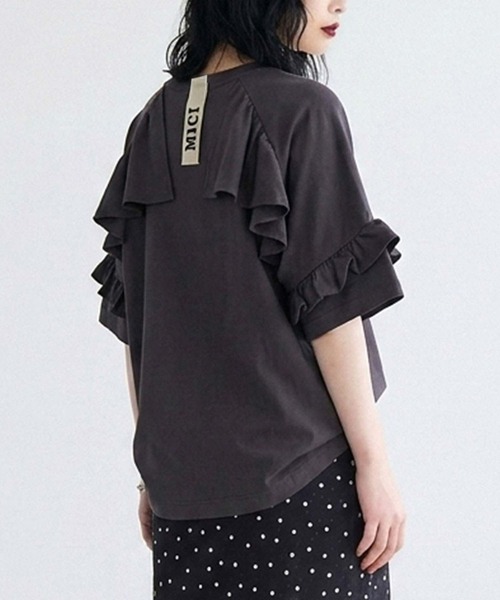 mici(ミチ)の「mici/BACK RAFFLE TEE(Tシャツ/カットソー・レディース・ブルー/オフホワイト/ブラック・ONE SIZE)」の1枚目の写真