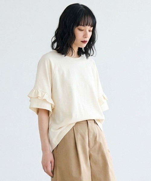 mici(ミチ)の「mici/BACK RAFFLE TEE(Tシャツ/カットソー・レディース・ブルー/オフホワイト/ブラック・ONE SIZE)」の4枚目の写真