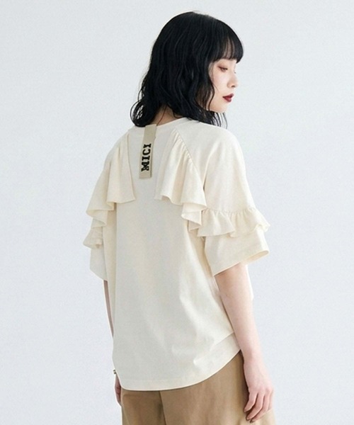 mici(ミチ)の「mici/BACK RAFFLE TEE(Tシャツ/カットソー・レディース・ブルー/オフホワイト/ブラック・ONE SIZE)」の5枚目の写真