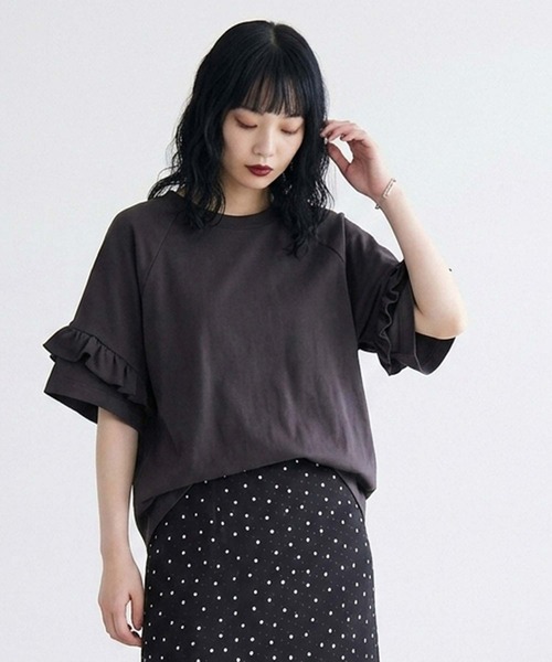 mici(ミチ)の「mici/BACK RAFFLE TEE(Tシャツ/カットソー・レディース・ブルー/オフホワイト/ブラック・ONE SIZE)」の6枚目の写真