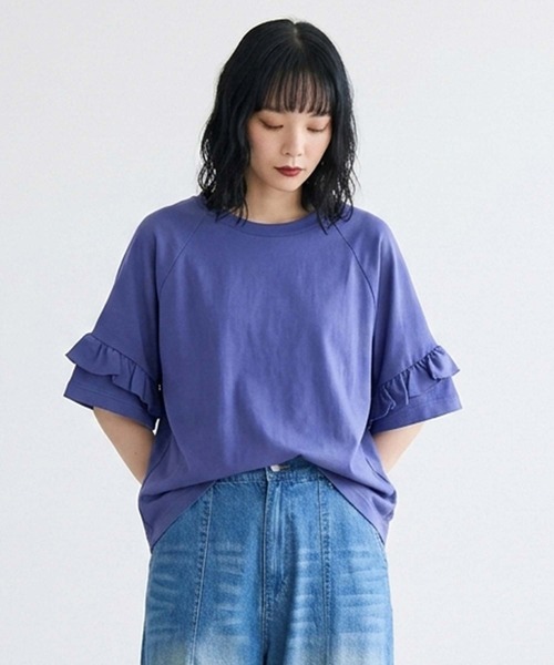 mici(ミチ)の「mici/BACK RAFFLE TEE(Tシャツ/カットソー・レディース・ブルー/オフホワイト/ブラック・ONE SIZE)」の8枚目の写真