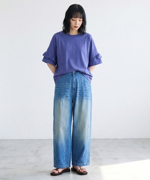 mici(ミチ)の「mici/BACK RAFFLE TEE(Tシャツ/カットソー・レディース・ブルー/オフホワイト/ブラック・ONE SIZE)」の13枚目の写真