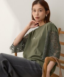【秋映え/甘めTシャツ】袖レースプルオーバー
