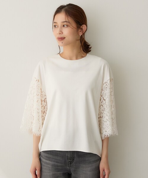 UNTITLED(アンタイトル)の「【秋映え/甘めTシャツ】袖レースプルオーバー(Tシャツ/カットソー・レディース・オフホワイト/カーキ/ブラウン系その他・00/02/04/44/48/50)」の17枚目の写真