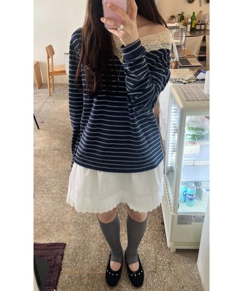 GIUNON(ジウノン)の「hem lace tuck skirt / ヘムレースタックスカート(スカート・レディース・ホワイト・FREE)」の7枚目の写真