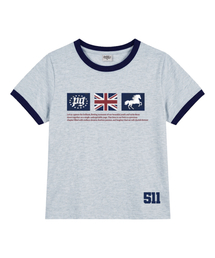 PGスター プリント リンガー 半袖Tシャツ メランジブルー